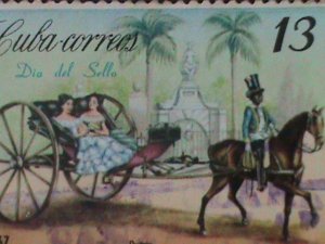 ​CUBA-1967-SC#1219-STAMP DAY-CARRIAGE-FANCY CANCEL--VF 58 YEARS OLD-KEE STAMP