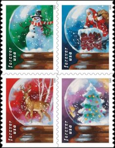 US 5816-5819 5819a Snow Globes forever block (4 stamps) MNH 2023 after Sep 30