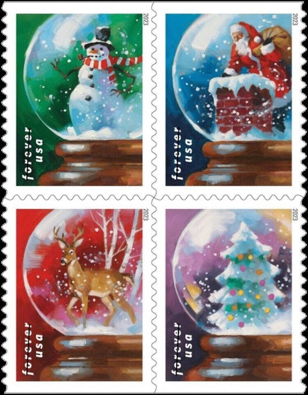 US 5816-5819 5819a Snow Globes forever block (4 stamps) MNH 2023 after Sep 30