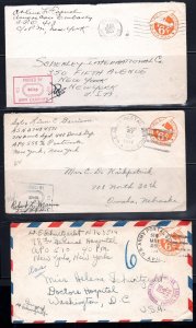 US 1944 3 COVERS APO ARM POST OFFICES IN UK 413 LONDON, 558 BUNGAY