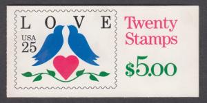 1990 25c Love, Doves Booklet of 20 Scott 2441 Mint F/VF NH