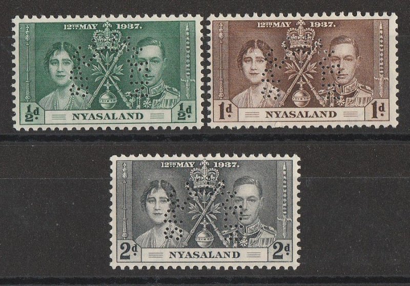 NYASALAND : 1937 KGVI Coronation set ½d-2d, SPECIMEN.