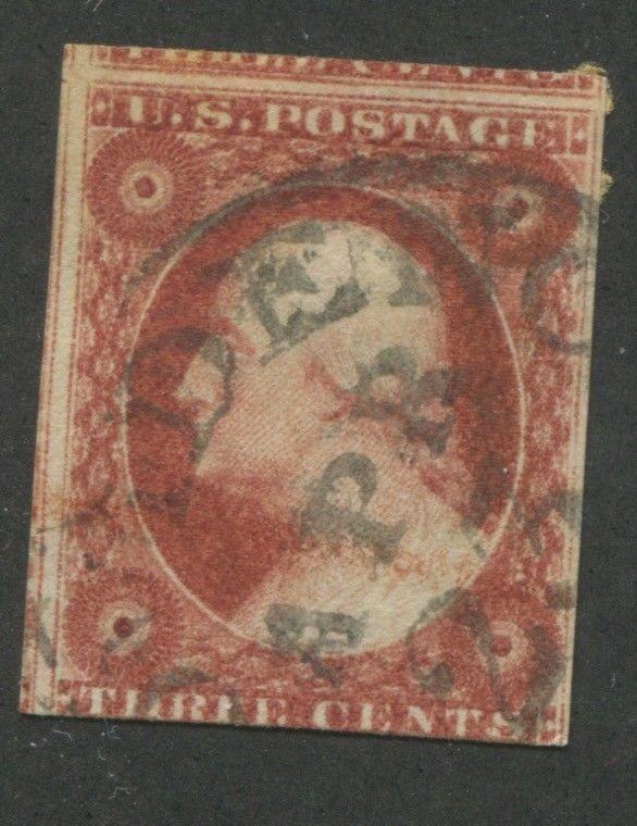 1851 US Stamp #10 3c Used City Canceled Deep Orange Brown Catalogue Value $210