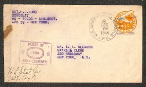 UC4 STATIONERY MARKS & CLERK APO 39 MIRAMAS FRANCE CENSORED AIRMAIL COVER 1944