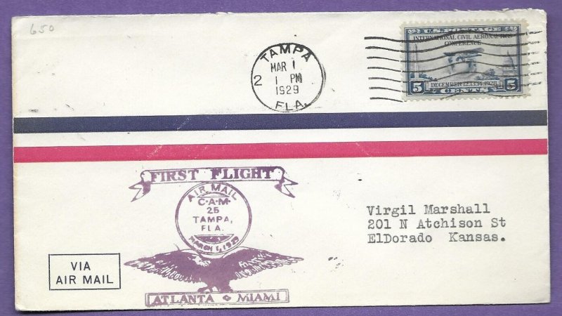 25E9 PITCAIRN AVIATION, 1929 FIRST FLIGHT AIR MAIL,  TAMPA, FL.-ORLANDO