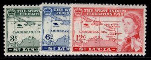 ST. LUCIA QEII SG185-187, 1958 British Caribbean set, NH MINT.