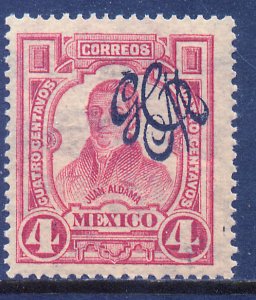 MEXICO 487, 4¢ CARRANZA MONOGRAM REVOLUTIONARY OVPERPRINT. UNUSED, H OG..VF