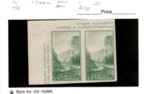 United States Postage Stamp, #769a Mint Pair, 1935 Yosemite (AB)