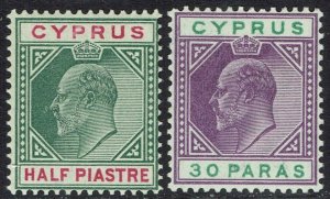 CYPRUS 1902 KEVII 30PA AND ½PI WMK CROWN CA