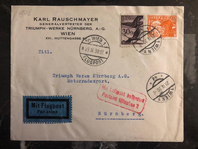 1930 Vienna Austria Cover to Nuremburg Germany triumph Motorcycle Company