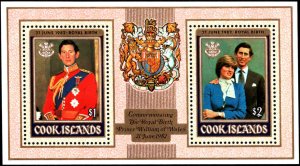 Cook Islands #682c, Complete Set, S/S Only, 1982, Royalty, Never Hinged