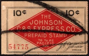 Vintage US Private Carrier 10 Cents Johnson Express Co. Prepaid Parcel Stamp