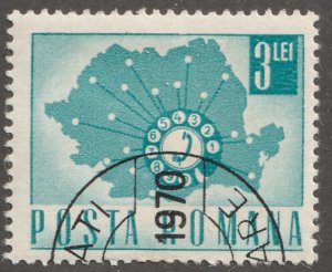 Romania, stamp, Scott# 1984, postmark, cto, phone dial on stamp, map