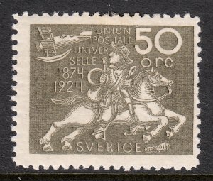SWEDEN — SCOTT 222 — 1924 50o POSTRIDER UPU ISSUE — MH — SCV $45 