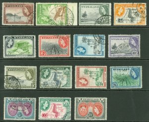 SG 173-187 Nyasaland 1953. ½d to 20/- set of 15. Very fine used CAT £100