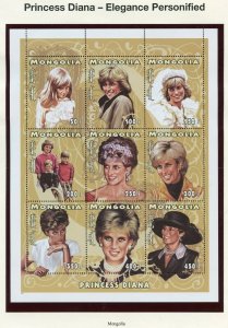 MONGOLIA  PRINCESS  DIANA MEMORAIL GROUP OF TWO  SHEETS & 4  S/SHEETS  MINT NH