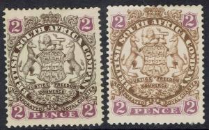 RHODESIA 1896 ARMS 2D BOTH SHADES