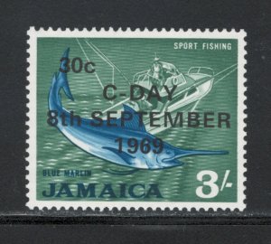 Jamaica 1969 Blue Marlin C-Day Surcharge 30c on 3sh Scott # 288 MNH