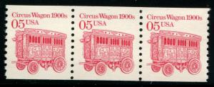 2452 US 05c Circus Wagon WAG coil, MNH strip/3