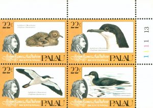 PALAU 66a MNH BLOCK OF 4 SCV $4.50  BIN $2.25 BIRDS