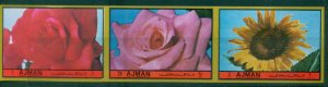 Ajman 1972 Mi#1949-1951B Flowers, Garden Flowers IMPERF MLH