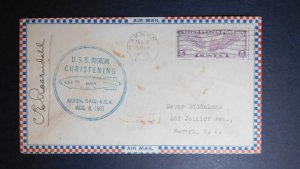 1929 USA USS Akron Christening Airship Zeppelin cover Rosendahl Signed to Newark