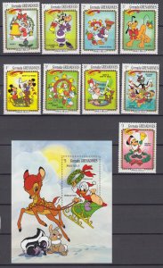 Z4300 jlstamps,  1983 grenada grenadines set + s/s mh/mhr #560-9 disney