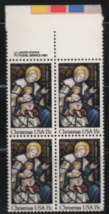 MNH block of 4  # 1842  Christmas  stain glass