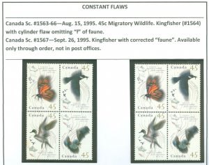 1995 Canada, #1563-66 w Cylinder Flaw, Omitting f of faune in 1 Stamp! (SK)