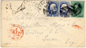 1876 Cover SC 136 and SC 156x2 from Washington D.C. to London, Great Britain