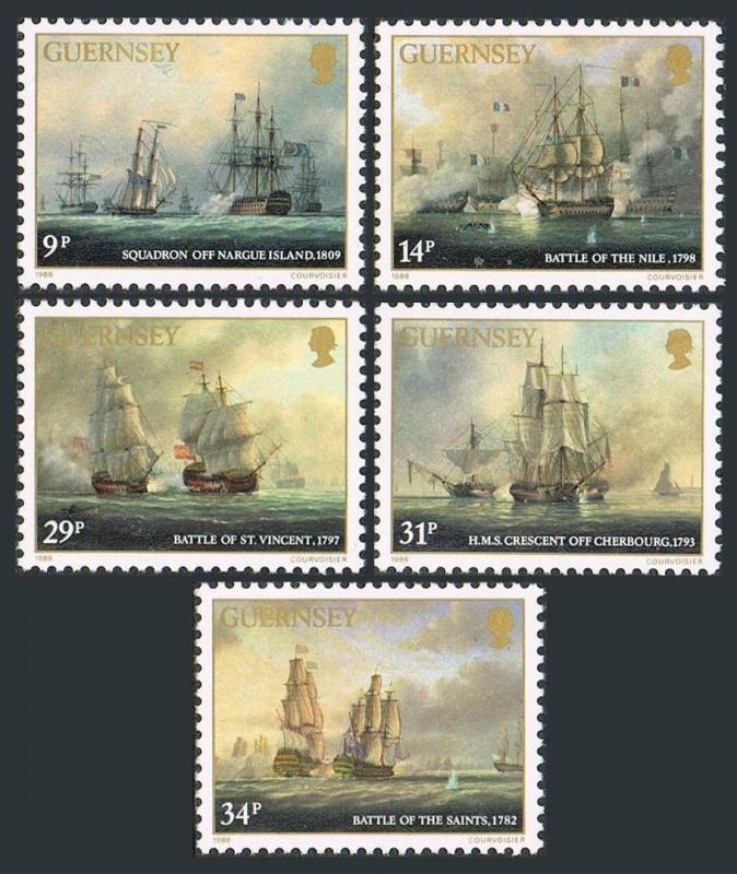 Guernsey 325-329,MNH.Michel 335-339. Lord de Saumares,1986.Marine battles.