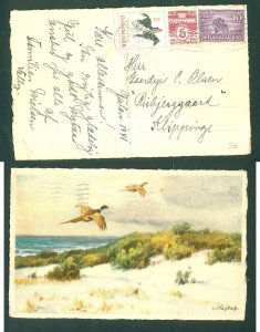 Denmark. Christmas Card 1941,Seal + 5 + 10 Ore. Copenh. 24 Dec. Ocean,Pheasant