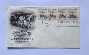 US FDC, SURREY WITH FRINGE ON TOP