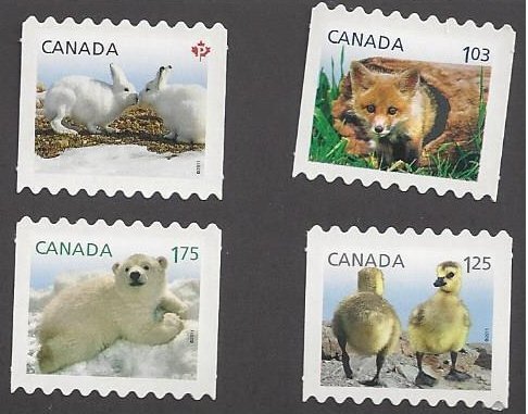 Canada #2426ii-29ii MNH die cut coils set, Baby Wildlife, issued 2011