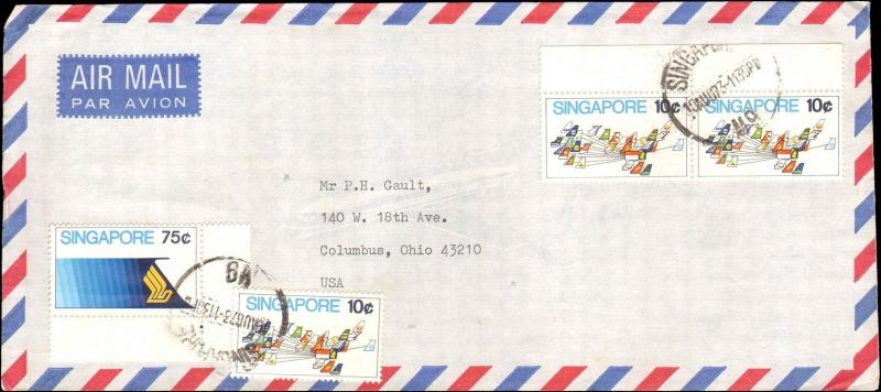 1973 SINGAPORE MULTI STAMP TO UNITED STATES