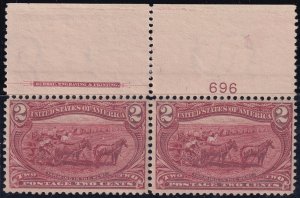 #286 Mint LH, VF, Plate number pair , imprint, 1 NH stamp (CV $97.50) (CV $25...