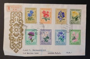 1960 Ulan Mongolia First Day Cover FDC To London England Flowers # 195-202