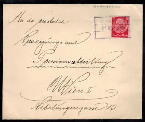 1938 Schreckenstein Germany Sudetenland Provisional Cover to Vienna