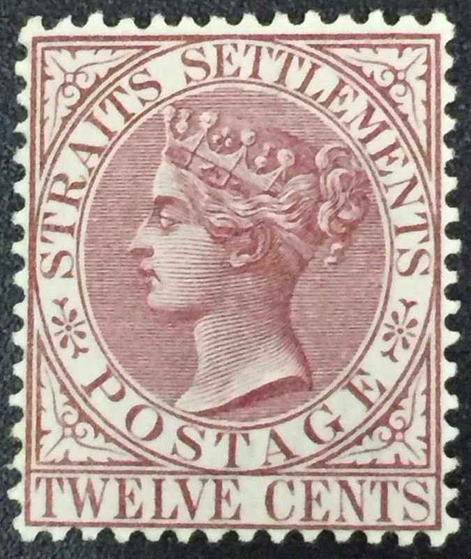 MALAYA Straits Settlements 1882 QV 12c Mint CrownCA Brown-Purple SG#67 CV£85