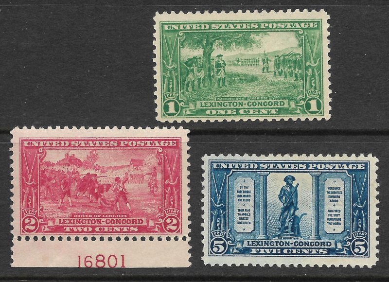 Doyle's_Stamps: MH 1925 Lexington-Concord Set, Scott #617* to #619*