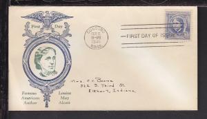 US 862 Louisa May Alcott 1940 Sadworth Pen FDC 