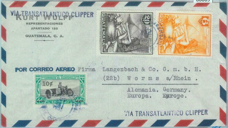 86069 - GUATEMALA - POSTAL HISTORY - COVER to GERMANY via CLIPPER 1955 Moto 