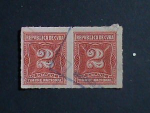 ​CUBA- 1914 SC#J9 POSTAGE DUE TWO OF OVER 100 YEARS OLD USED STAMP-VERY FINE