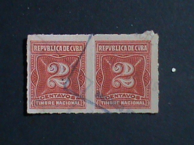​CUBA- 1914 SC#J9 POSTAGE DUE TWO OF OVER 100 YEARS OLD USED STAMP-VERY FINE