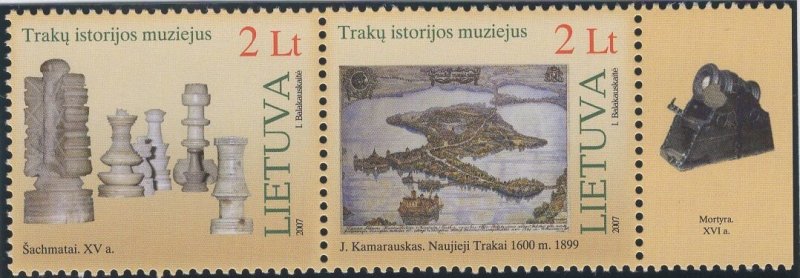 Lithuania 2007 MNH Sc 841 Pair 2 l Map, Chess pieces Tab Mortar