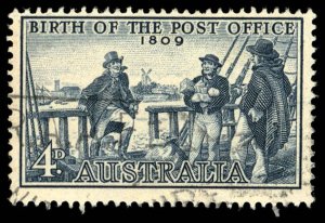 AUSTRALIA Sc 332 USED - 1959 4p -  Birth of Post Office - Postmaster I. Nichols