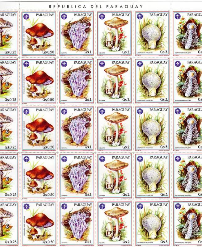 Paraguay 1986 Mushrooms Shlt of 5 x Strips of 6(30) Sc 2166