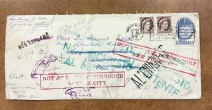 Canada 1955 Return to Sender marking sent to NY Hotel to Italy back to Montreal