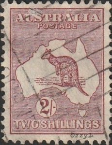 Australia #99 1929 2 Shill Maroon Kangaroo & Map Sm Wmk 203 USED-Fine-NH.