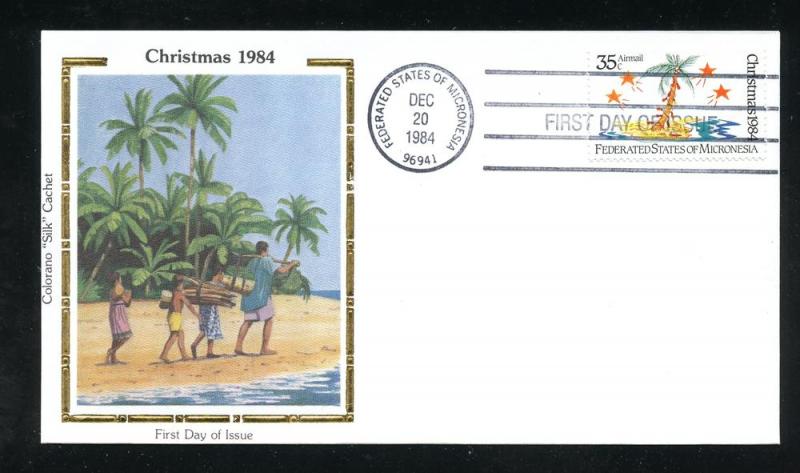 C8 Micronesia 35c Airmail Christmas '84 Colorano Silk Cachet